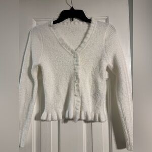 SHEIN Ivory Textured Button-Up Cardigan